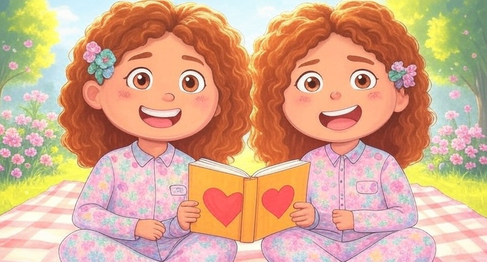 Twin girls in matching green outfits